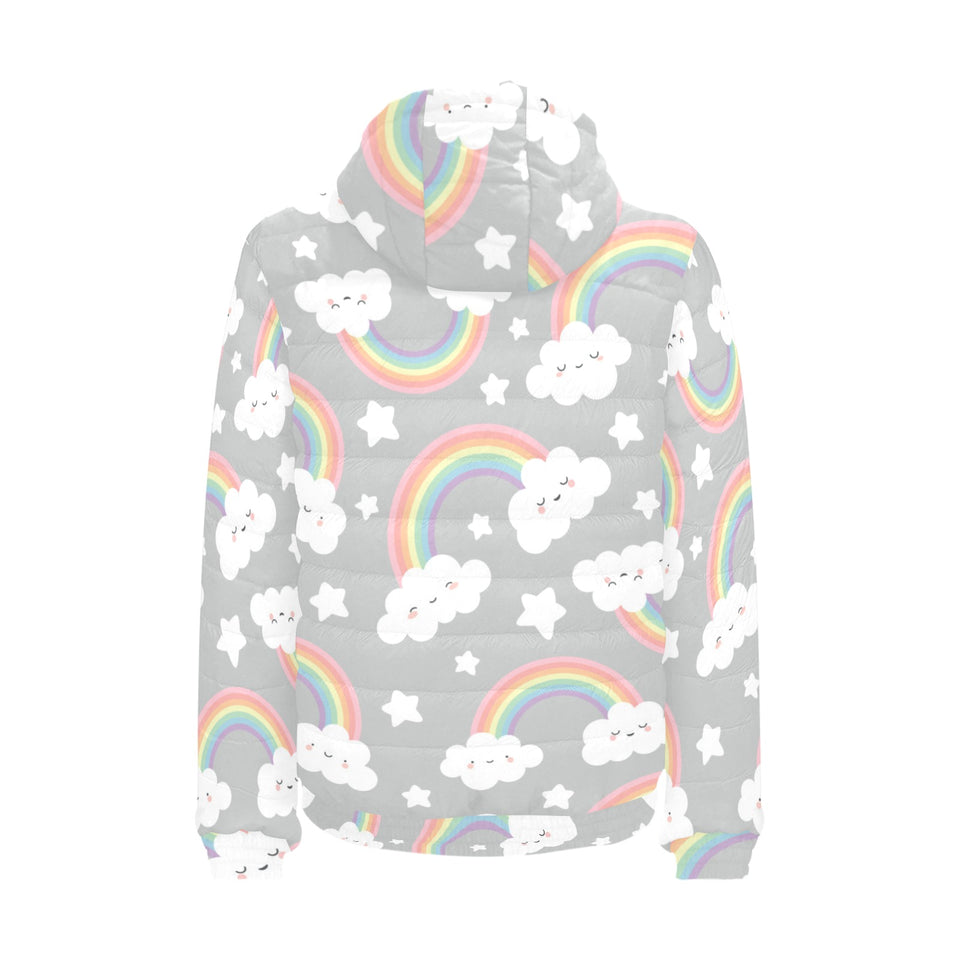 Cute rainbow clound star pattern Men's Padded Hooded Jacket