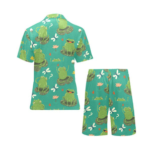 Cute frog dragonfly design pattern Men's V-Neck Short Pajama Set