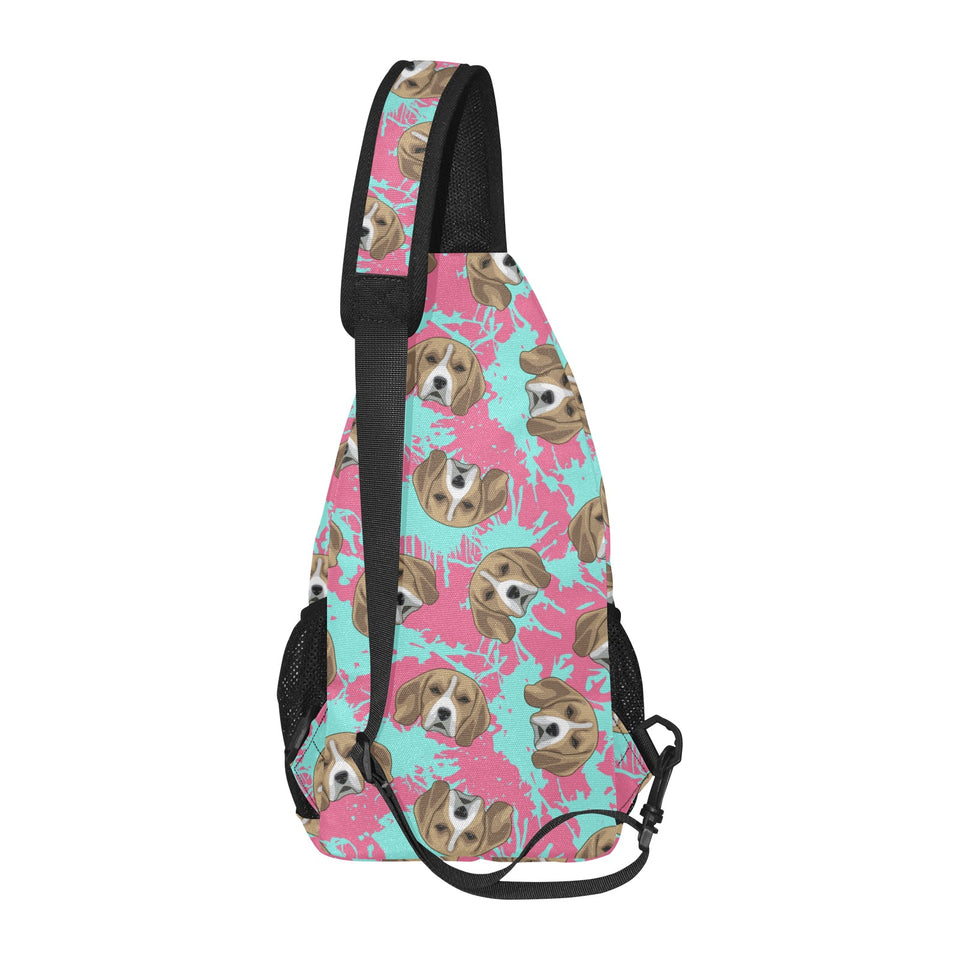 Beagle muzzles turquoise paint splashes pink patte All Over Print Chest Bag