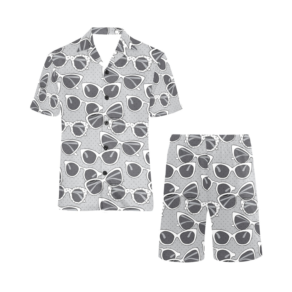 Sun Glasses Pattern Print Design 04 Men's V-Neck Short Pajama Set