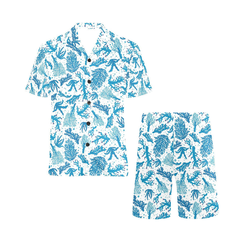 Coral Reef Pattern Print Design 01 Men's V-Neck Short Pajama Set
