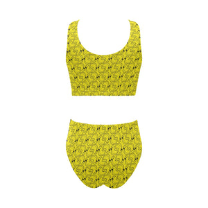 Duck Pattern Print Design 02 Chest Bowknot High Waisted Bikini Swimsuit