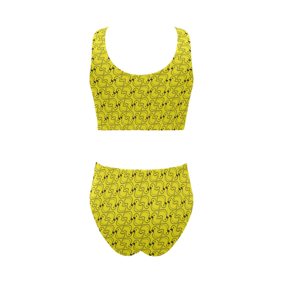 Duck Pattern Print Design 02 Chest Bowknot High Waisted Bikini Swimsuit