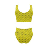 Duck Pattern Print Design 02 Chest Bowknot High Waisted Bikini Swimsuit