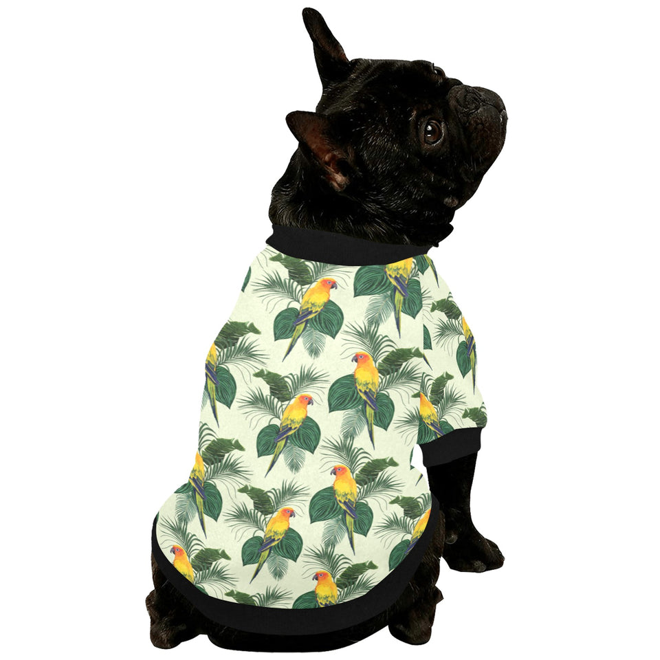 Beautiful parrot palm leaves pattern All Over Print Pet Dog Round Neck Fuzzy Shirt