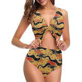 Kangaroo Australian aboriginal art pattern Chest Bowknot High Waisted Bikini Swimsuit
