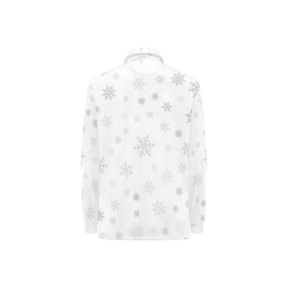 Snowflake pattern white background Women's Long Sleeve Polo Shirt
