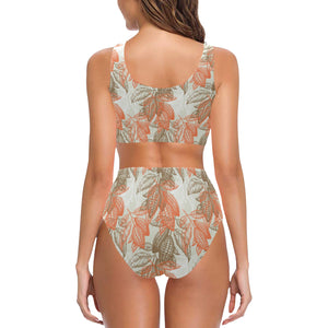 Cocoa beans Cocoa tree pattern Chest Bowknot High Waisted Bikini Swimsuit