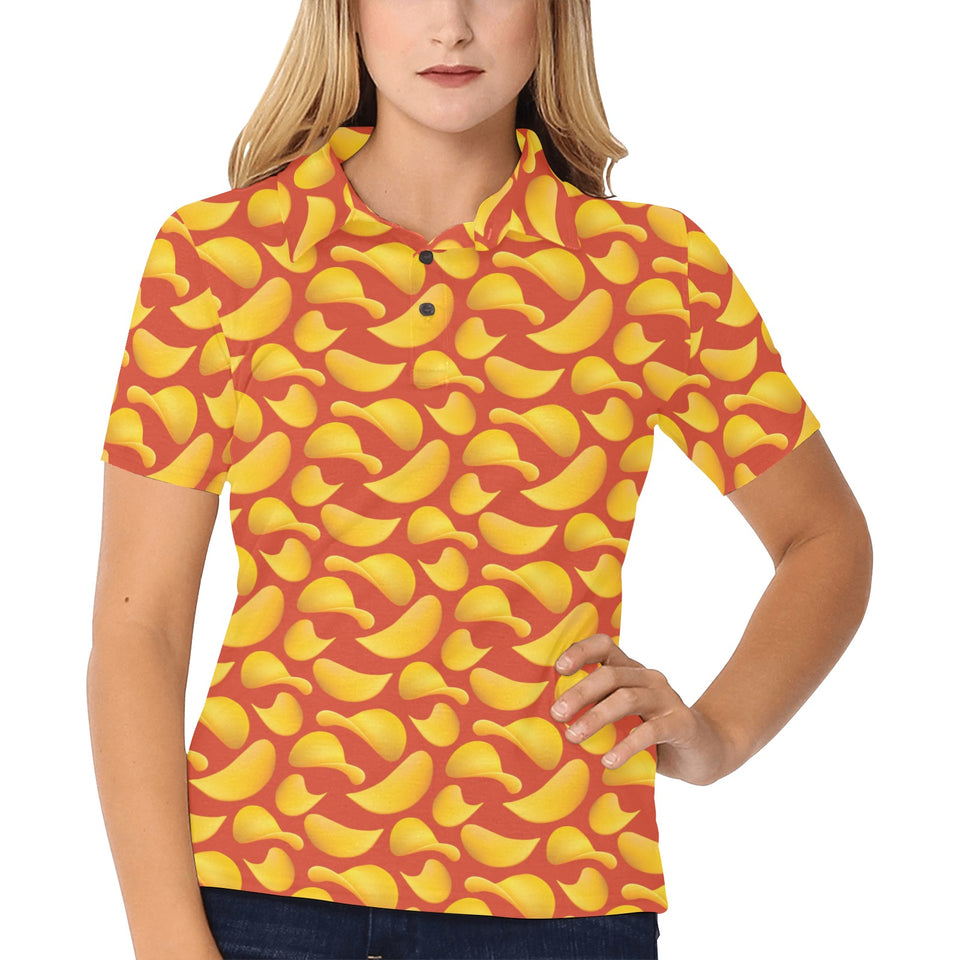 Potato Chips Pattern Print Design 05 Women's All Over Print Polo Shirt