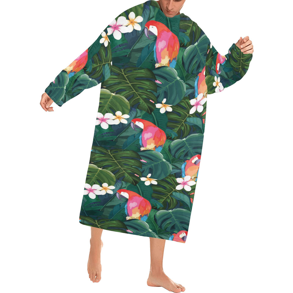 Parrot Palm tree leaves flower hibiscus pattern Blanket Robe with Sleeves