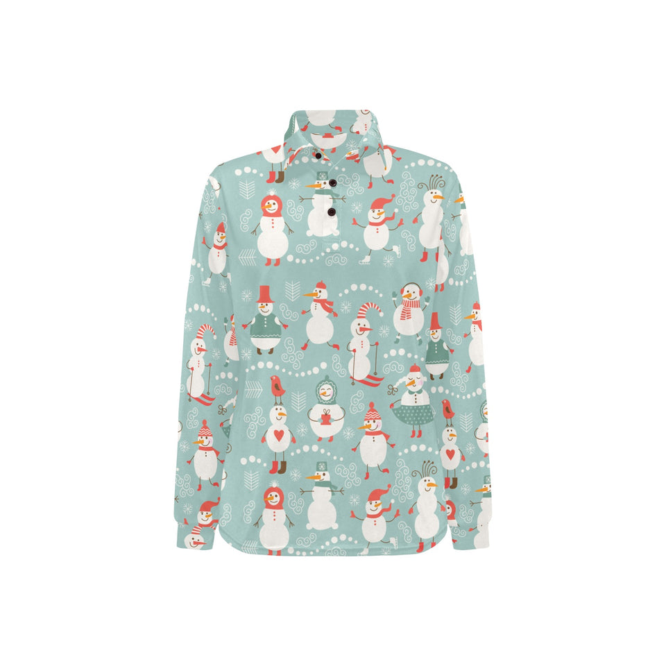 Cute snowman pattern Women's Long Sleeve Polo Shirt