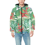 heliconia palm and monstera leaves pattern Men's Padded Hooded Jacket
