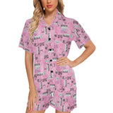 Piano Pattern Print Design 01 Women's V-Neck Short Pajama Set