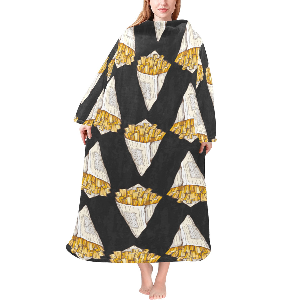 French fries dark background Blanket Robe with Sleeves