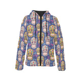 Sugar skull flower pattern Women's Padded Hooded Jacket