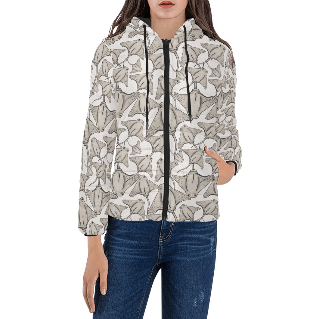 Stingray Pattern Print Design 05 Women's Padded Hooded Jacket