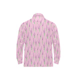 Lavender pattern pink background Men's Long Sleeve Polo Shirt