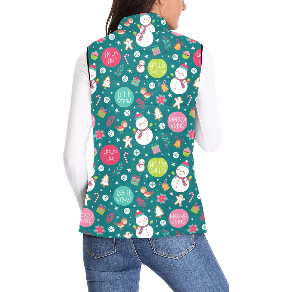 Snowman bird decorative elements christmas pattern Women's Padded Vest