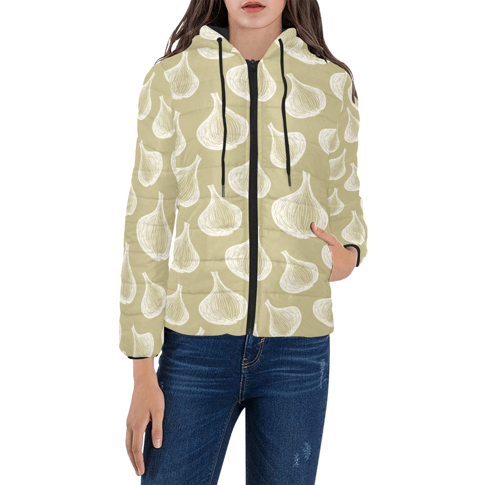 Garlic design pattern Women's Padded Hooded Jacket