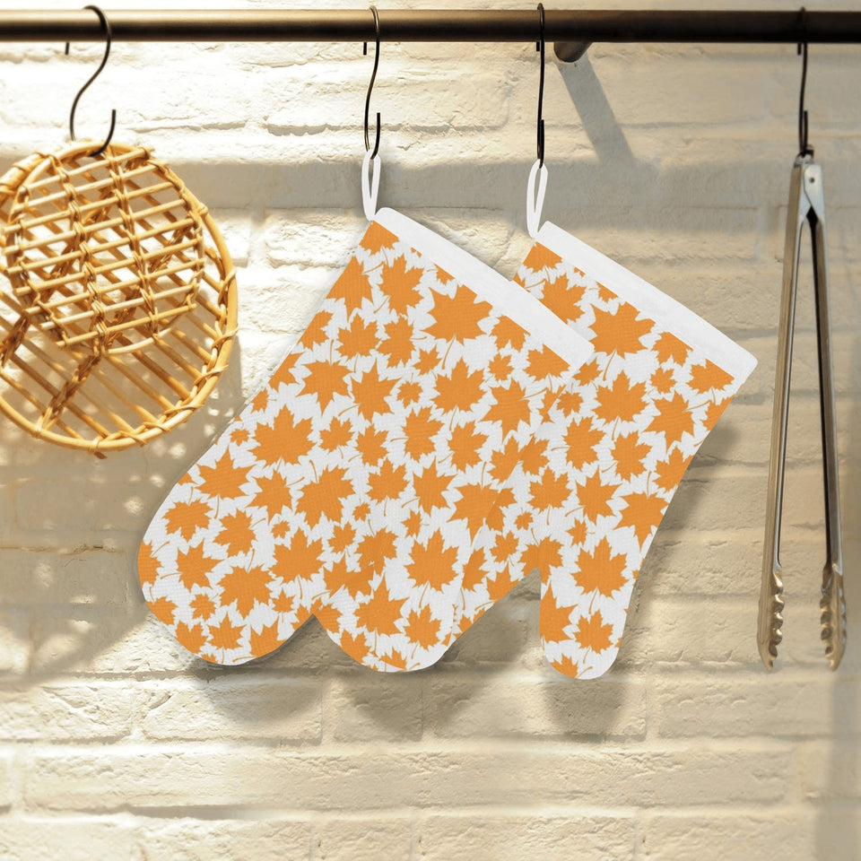 Orange Maple Leaf pattern Heat Resistant Oven Mitts