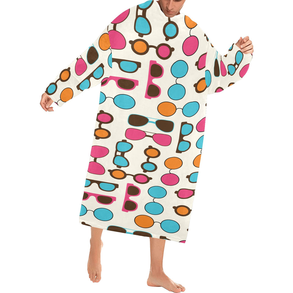 Sun Glasses Pattern Print Design 03 Blanket Robe with Sleeves
