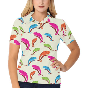 Colorful Chameleon lizard pattern Women's All Over Print Polo Shirt