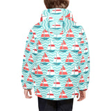 Red White sailboat wave background Kids' Boys' Girls' Padded Hooded Jacket