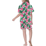 Watermelons tropical palm leaves pattern Kids' Boys' Girls' V-Neck Short Pajama Set