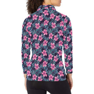Hibiscus Pattern Print Design 05 Women's Long Sleeve Polo Shirt