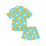 Beer pattern green background Kids' Boys' Girls' V-Neck Short Pajama Set