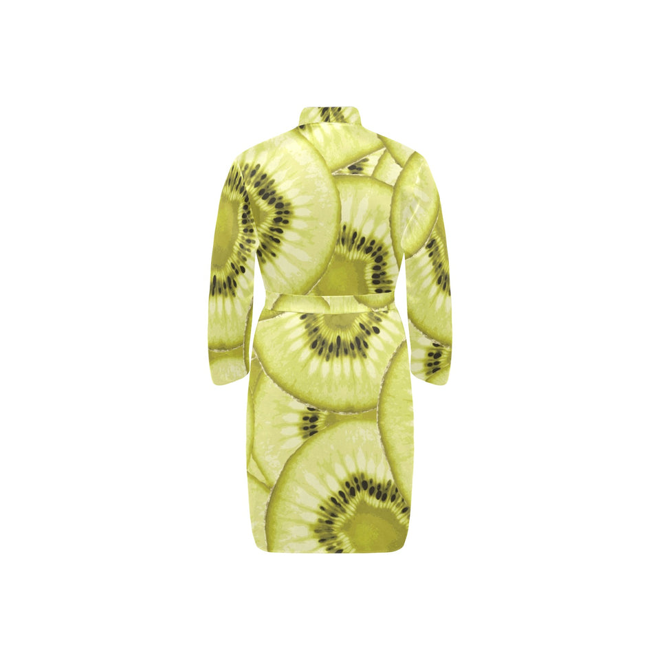 Sliced kiwi pattern Men's Long Sleeve Belted Night Robe