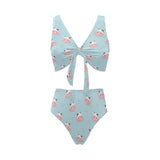Cute cow flower pattern Chest Bowknot High Waisted Bikini Swimsuit