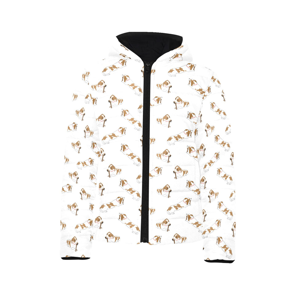 Jack Russel Pattern Print Design 04 Kids' Boys' Girls' Padded Hooded Jacket