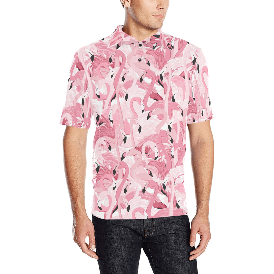 Pink flamingos pattern background Men's All Over Print Polo Shirt
