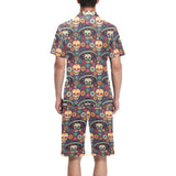 Sugar skulls flower maxican pattern Men's V-Neck Short Pajama Set