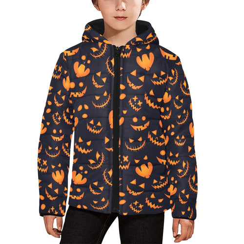 Halloween pattern Pumpkin background Kids' Boys' Girls' Padded Hooded Jacket