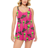 Alien Pattern Print Design 03 Chest Sexy Pleated Two Piece Swim Dress