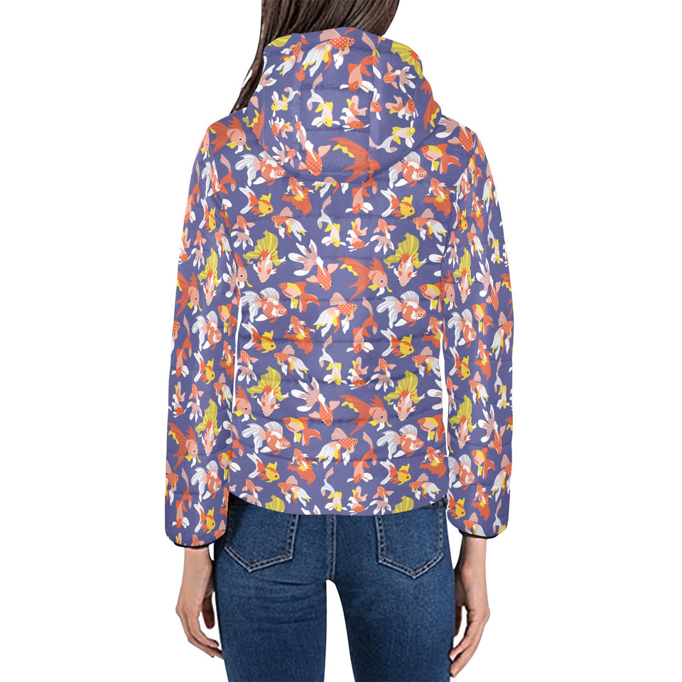 Goldfish Pattern Print Design 04 Women's Padded Hooded Jacket