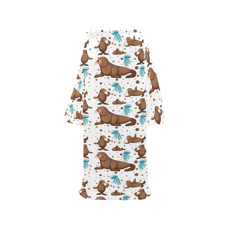 sea lion Seals jellyfish pattern Blanket Robe with Sleeves