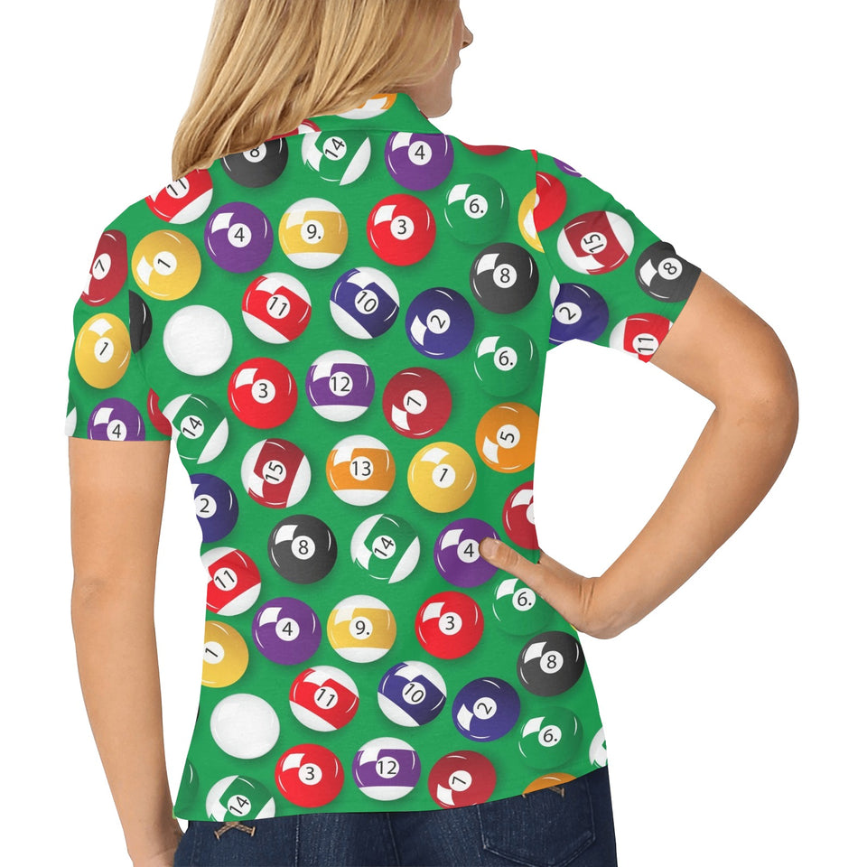 Billiard Ball Pattern Print Design 02 Women's All Over Print Polo Shirt