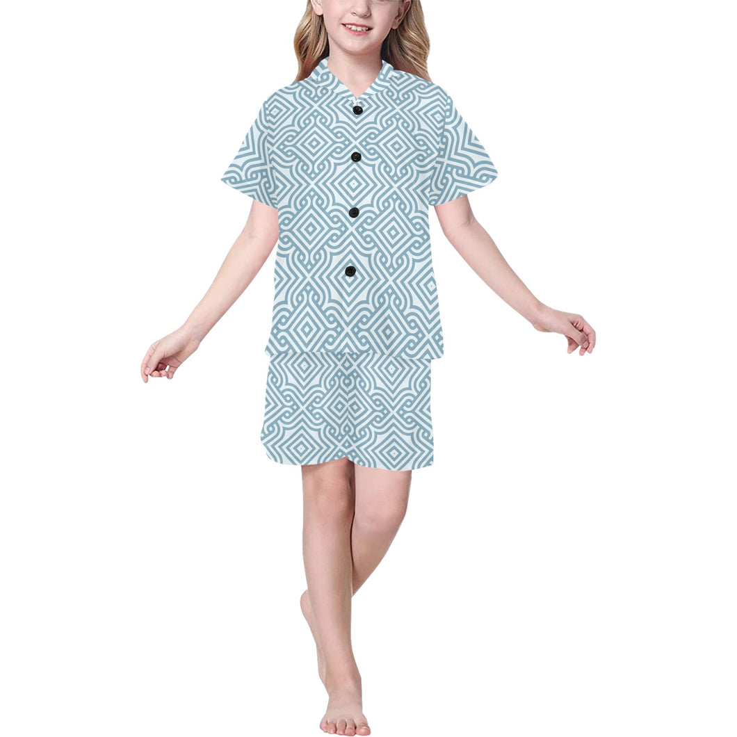 arabic pattern Kids' Boys' Girls' V-Neck Short Pajama Set