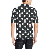Cute white rabbit polka dots black background Men's All Over Print Polo Shirt