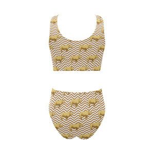 Rhino yellow theme pattern Chest Bowknot High Waisted Bikini Swimsuit