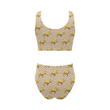 Rhino yellow theme pattern Chest Bowknot High Waisted Bikini Swimsuit