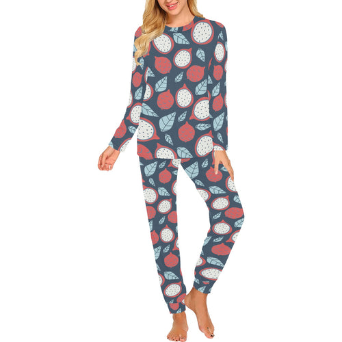 dragon fruits dark blue background Women's All Over Print Pajama Set