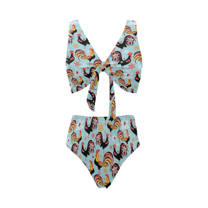 Rooster chicken cock snowfalke Chest Bowknot High Waisted Bikini Swimsuit