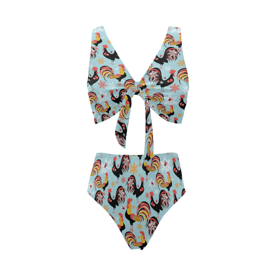 Rooster chicken cock snowfalke Chest Bowknot High Waisted Bikini Swimsuit