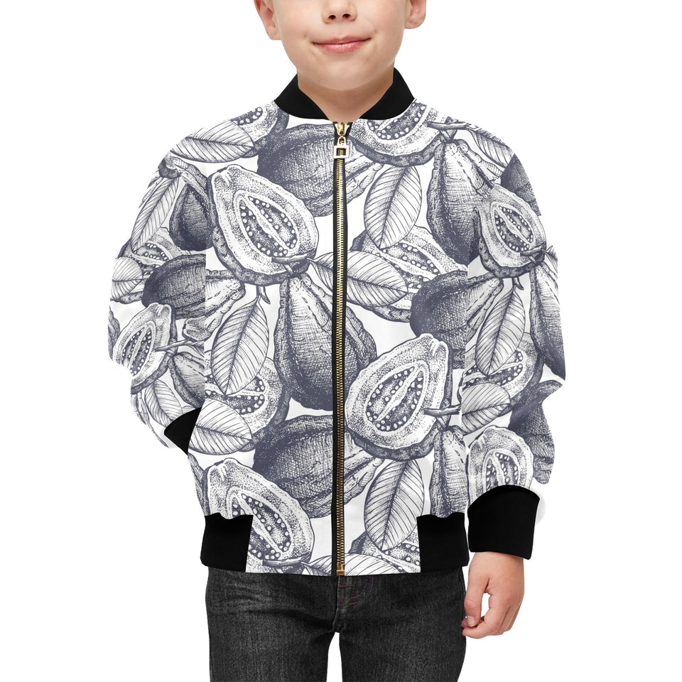 Guava tropical hand drawn pattern Kids' Boys' Girls' Bomber Jacket