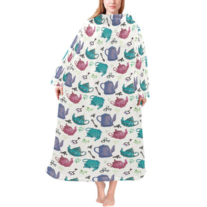 Tea pots Pattern Print Design 05 Blanket Robe with Sleeves