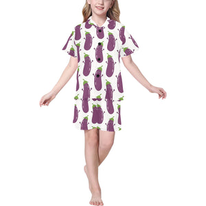 Eggplant Pattern Print Design 01 Kids' Boys' Girls' V-Neck Short Pajama Set